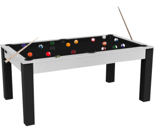 Billard Convertible Delhi Blanc Boisé pieds noirs 6FT