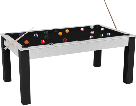 Billard Convertible Delhi Blanc Boisé pieds noirs 7FT